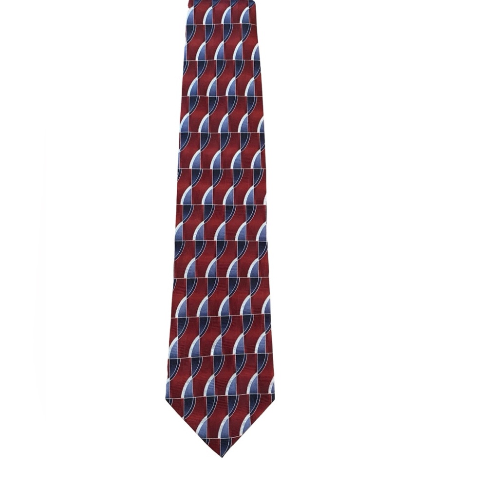 Carlo Pallazi Studio 100% silk tie. Red and blue twisted ribbon pattern. EUC